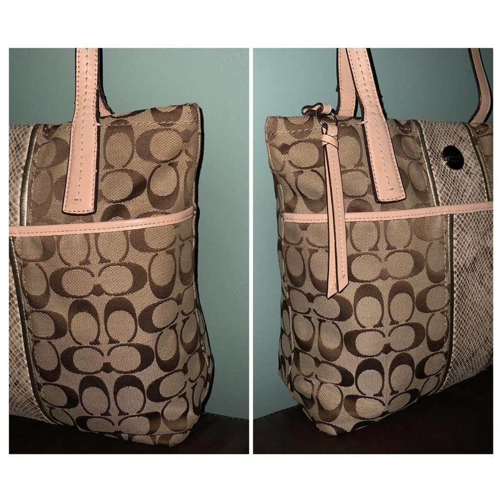 Coach Signature Stripe Python Khaki Tote - image 7